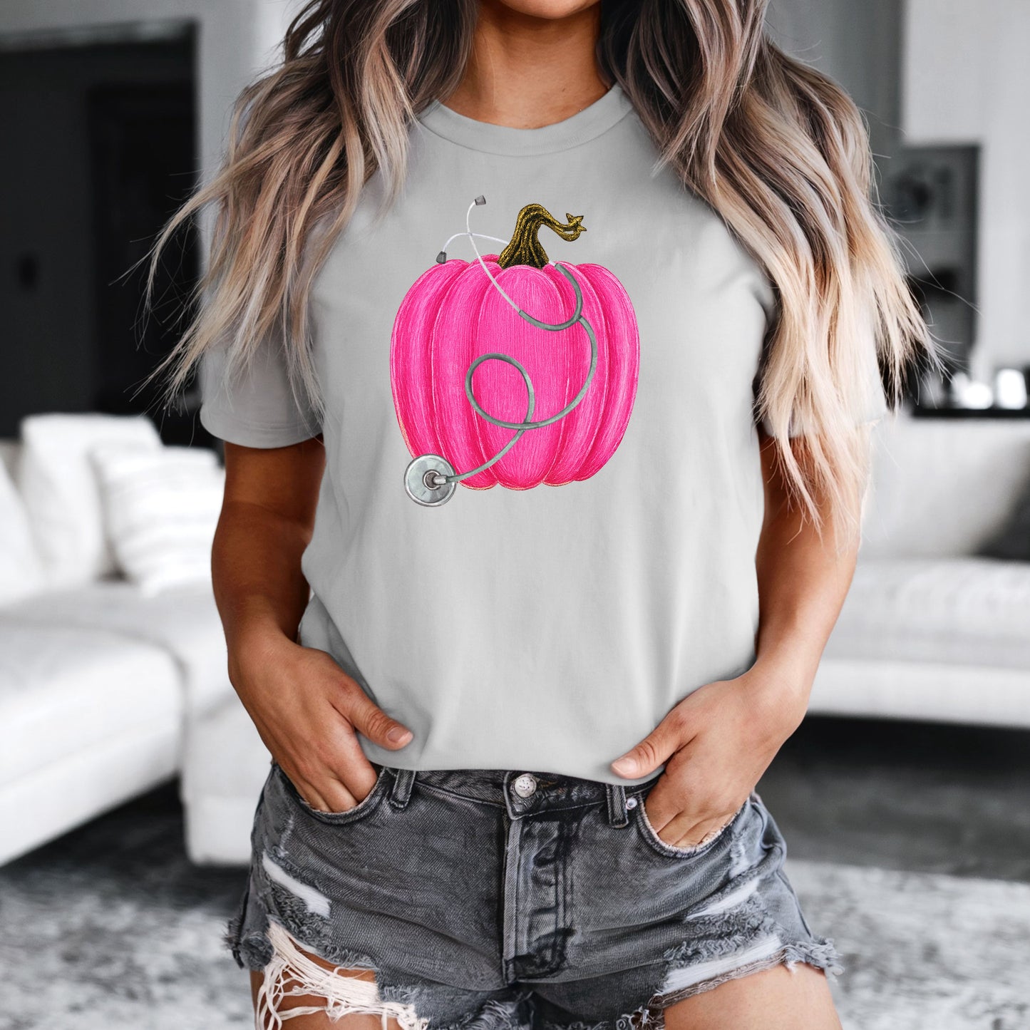 Pink Pumpkin with Stethoscope Tee