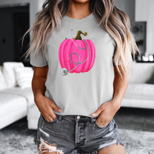 Pink Pumpkin with Stethoscope Tee