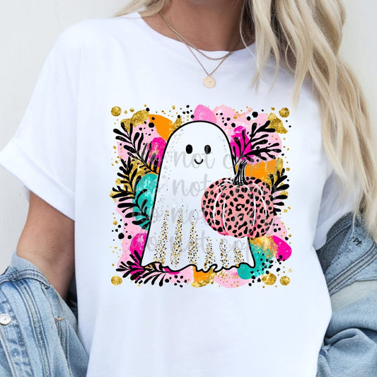 Halloween Ghost with Animal Print Pumpkin Tee