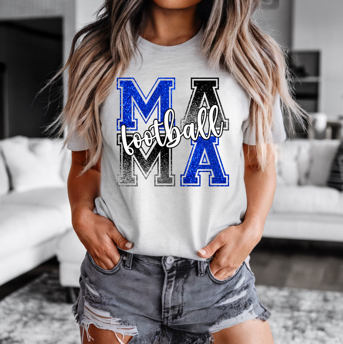 Script Stacked Football Mama Tee