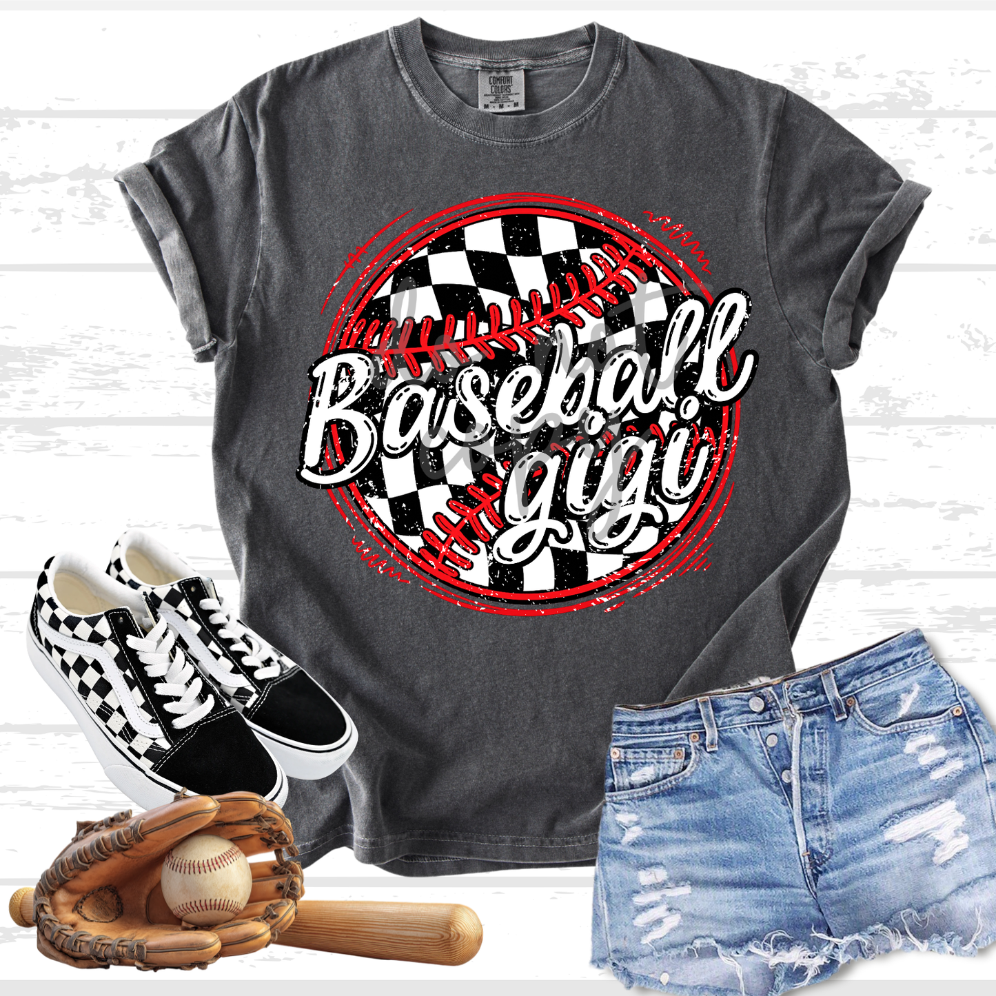 Black Check Baseball Tee