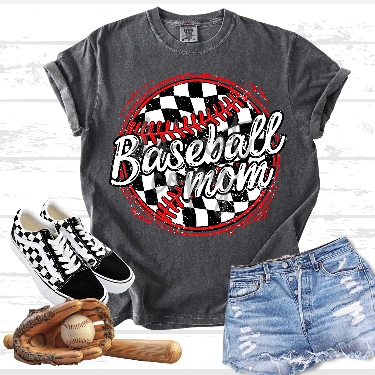 Black Check Baseball Tee